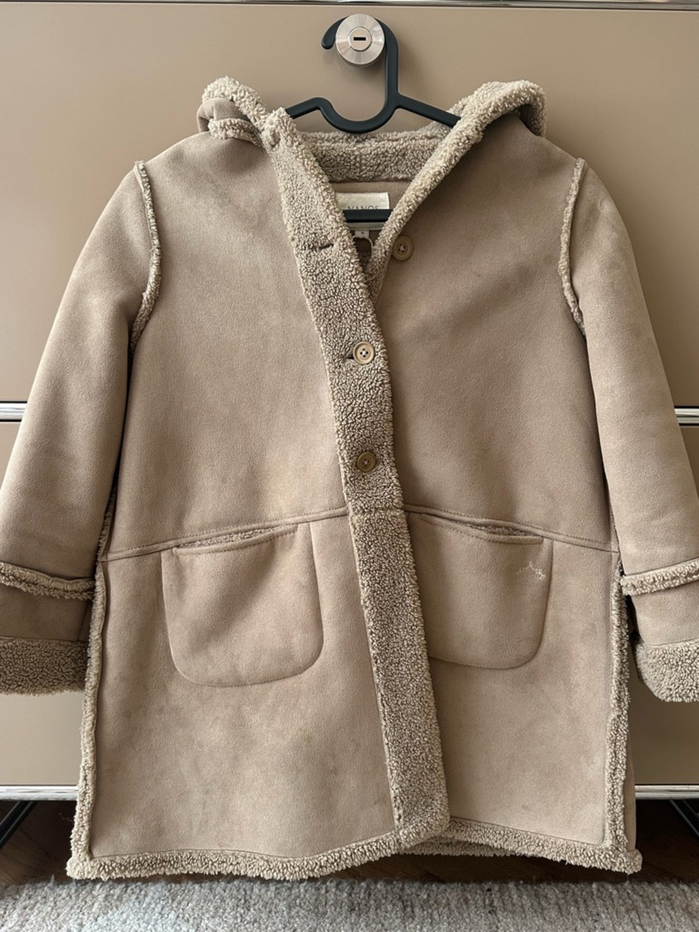 Kids Hooded Faux-Shearling Coat - Taupe